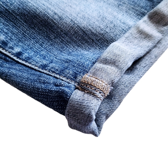 Decree Embroidered Denim Bermuda Style Rolled Jean Shorts | 9 - Picture 4 of 7